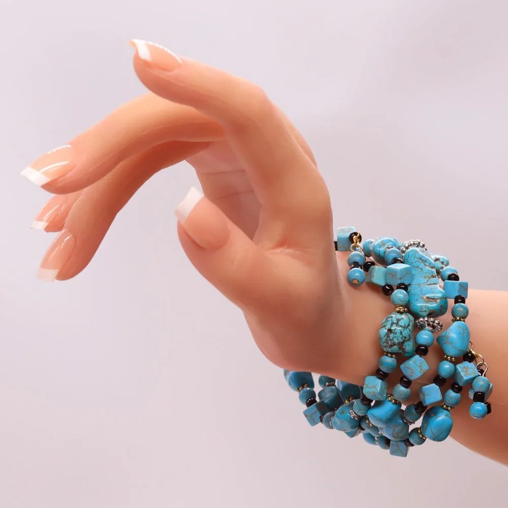 Memory wire Turquoise bracelet with gold and silver accents. - Picture 2 of 5